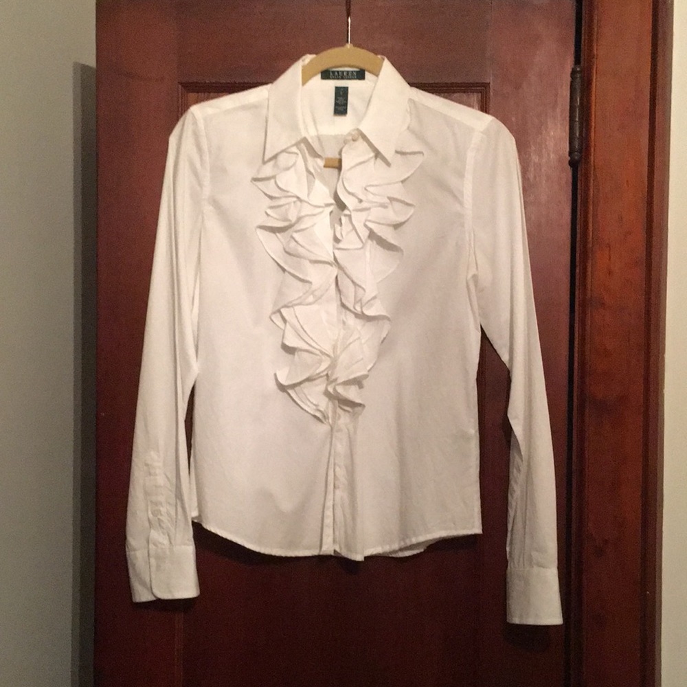 LAUREN Ralph Lauren white ruffled blouse size S